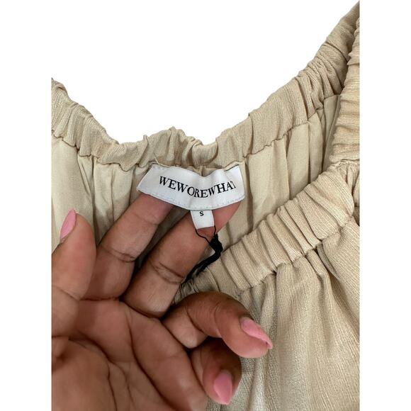 New with Tags WeWoreWhat Crinkle Crème Bruilee Tiered Mini Dress Size Small - Picture 4 of 10